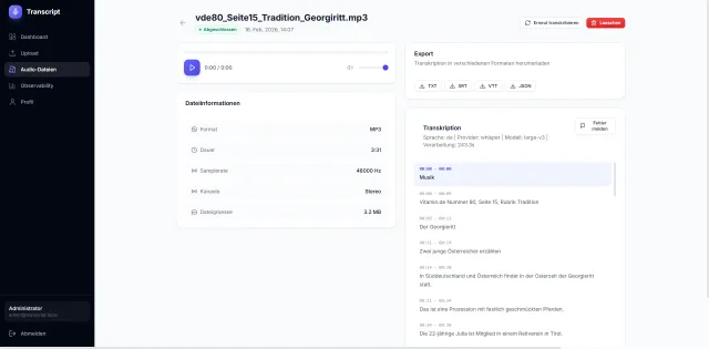 Transcript – Audio-Transkriptions-App mit Sprecher-Diarisierung